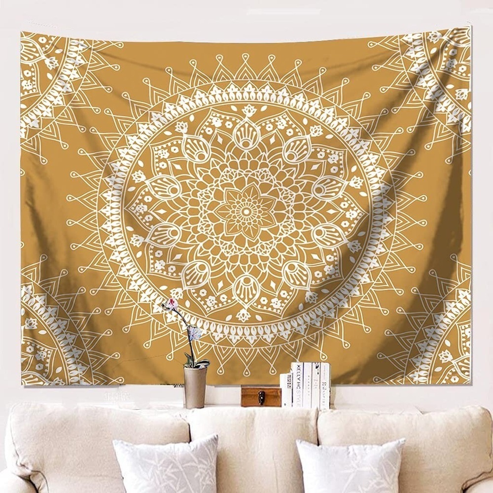 Mandala Yellow Ochre Bohemian Floral Tablecloth Tapestry 75" x 58"